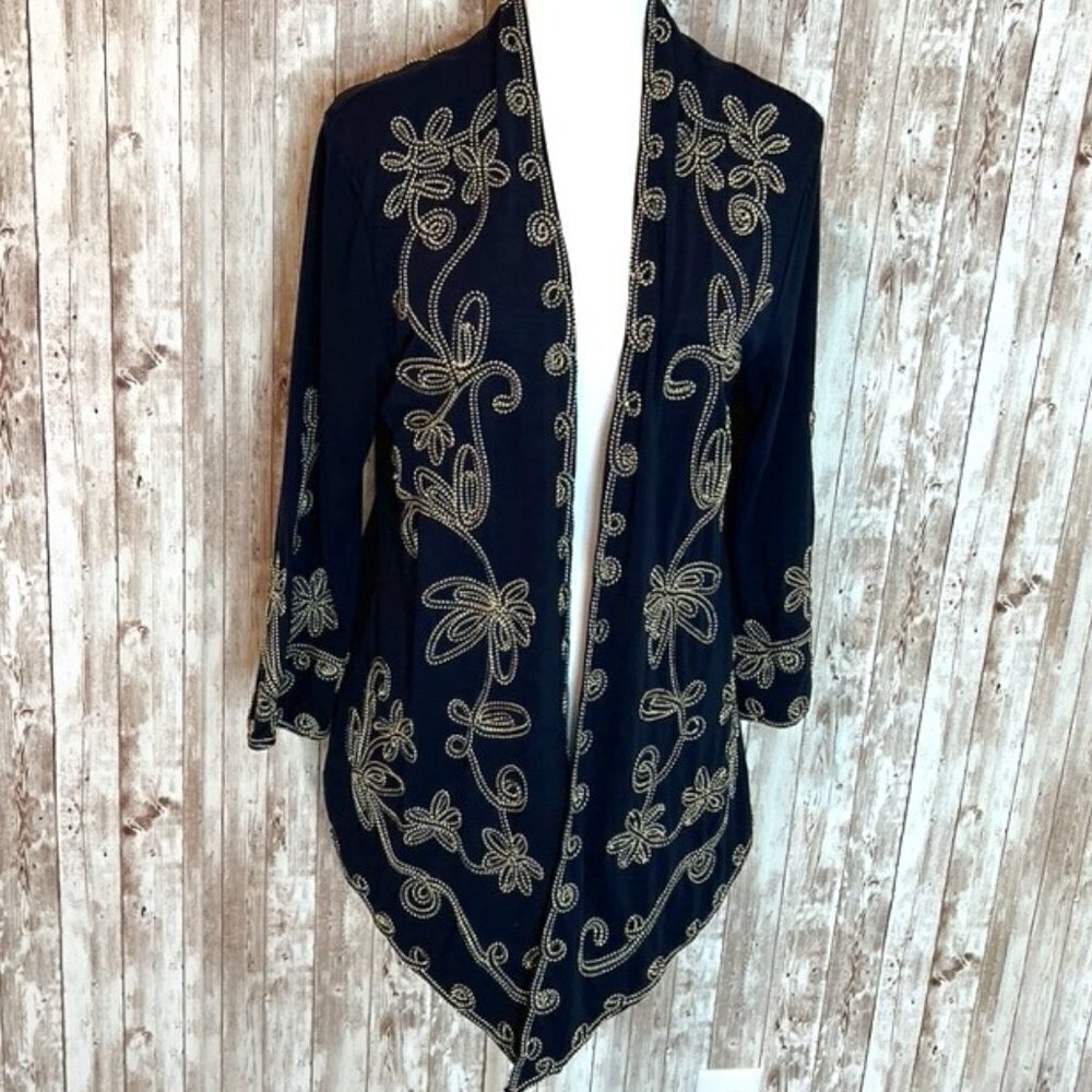 Investments Navy/Gold Embellished Cardigan size Large